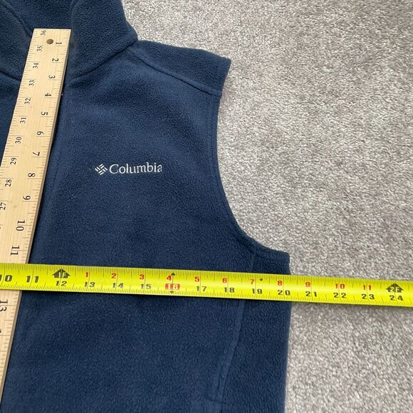 Columbia Steens Mountain Fleece Vest Mens Small Blue Black Full Zip Outdoor Hike - Picture 10 of 11